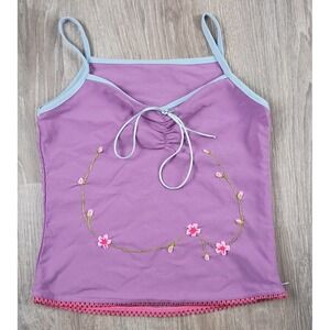 Y2K Lavender Embroidered Floral Cami Tie Front Ruched Zip Coquette Fairy NO SIZE